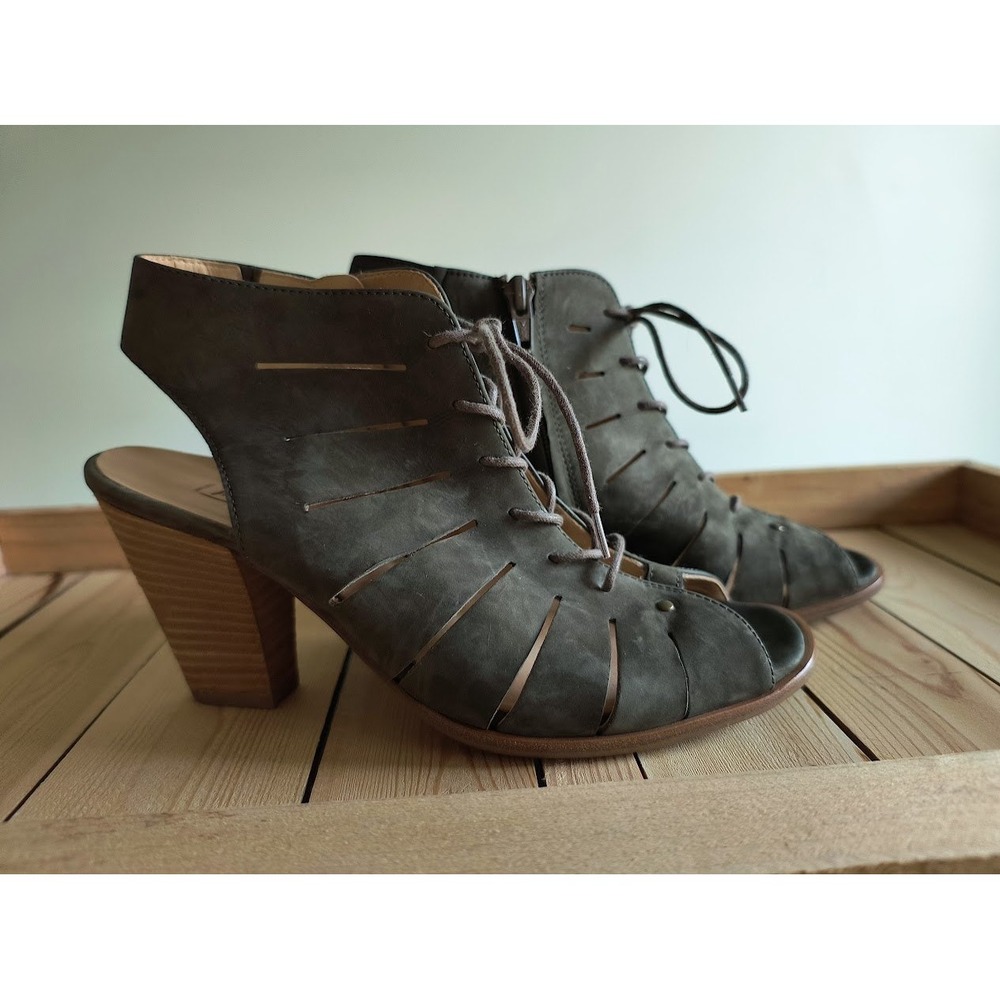 Paul Green Womens Olive Green Nubuck Leather Lace Up‎ Cutout Heel Booties Size 7